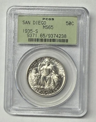 1935 S San Diego Commemorative Half Dollar – PCGS MS65 OGH ~ Old Green Holder - Image 1 of 3