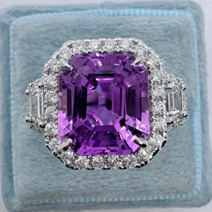 Anillo de compromiso de oro blanco de 14 quilates con diamantes amatista natural de 5,50 quilates - Imagen 1 de 10