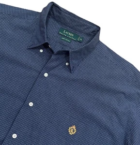 Ralph Lauren Long Sleeve Button Down Collar Casual Plaid Shirt Blue Crest Sz XL - Picture 1 of 11