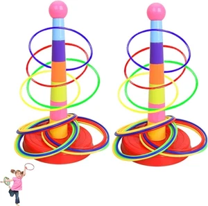 2 Sets Cone Ring Toss Game and 36 Rings - Outdoor Kids Sports Day and Garden Gam - Picture 1 of 12