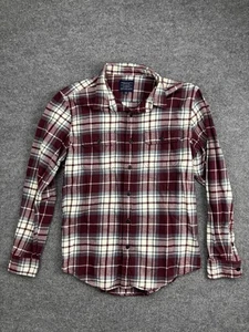 American Eagle Outfitters Shirt Mens Large Burgundy Plaid Flannel Long Sleeve - Picture 1 of 7