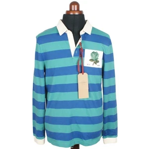 NUEVA Camisa de Rugby Kent & Curwen Para Hombres S Azul Verde Rayas 100% Algodón - Imagen 1 de 9