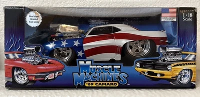 Custom Slammed 1/18 Muscle Machines 69 Camaro Z28 Stars & Stripes USA Flag - Image 1 of 4