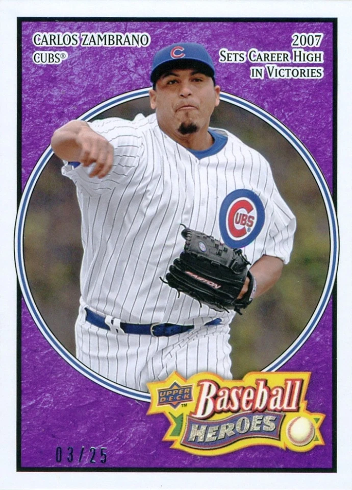 Carlos Zambrano 2008 cubierta superior béisbol héroes #39 - púrpura paralelo SP/ #03/25 Foto 1 de 2