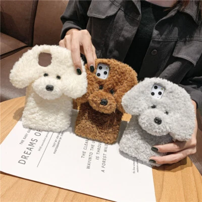 3D Girly Soft Case Cute Faux Fur Dog Fluffy Plush Shockproof Warm Phone Cover - Image 1 of 4