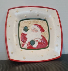 Yankee Candle Santa Square Plate Merry Christmas to all 7" Decorative Plate - Picture 1 of 7