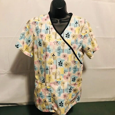 SB Scrubs Women’s Size XS Pastel Colored Floral Design Scrub Top Good Condition - Image 1 of 4