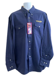 Neu mit Etikett Vintage Wrangler L/S Herrenhemden Knopfleiste goldfarbenes Logo gesticktes Design - Bild 1 von 4