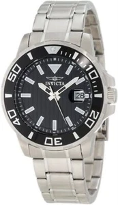 Invicta 1417 Swiss Quartz Date Diver Black Bezel Dial Silvertone Mens Watch - Picture 1 of 4