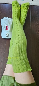 Long Thigh High Cable Knit Socks Green Thick Over Knee Boot School Girl Cosplay - Picture 1 of 36