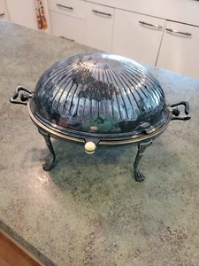 Antique Silverplate Claw Feet Roll Top Serving Chafing Dish Martin Hall MH & Co - Picture 1 of 13