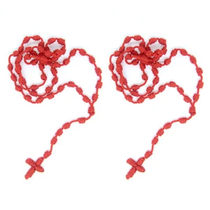 2 Stück Katholische Kordel Rosenkranz Halskette geknotetes Seil Rosenkranz rot (ROSCORD-ROT) - Bild 1 von 1