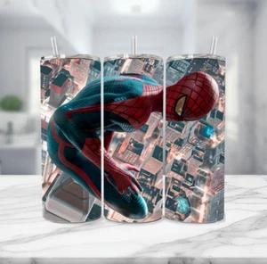 Spider-Man Stainless Steel Tumbler W/ Metal Straw - 20 Oz- High Above City - Picture 1 of 4