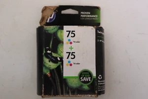 HP 75 Tri-Color Twin Pack Ink Cartridges Genuine New Sealed Box - Picture 1 of 4