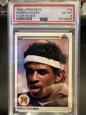 1990 UPPER DECK #13 DEION SANDERS STAR RC PSA 6 EX-MT