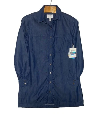 NUEVO Vestido camisero Forever 21 azul denim mediano con botones mangas largas para mujer Foto 1 de 4