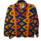 No Excuses Large Blue Orange Tribal Aztec 1/4 Zip Pullover Fleece Shirt Top L