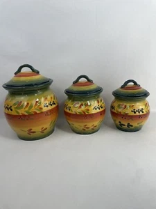 Set/3 Tabletop Gallery La Province Pattern Canisters w/ Lids 8", 9", 11.5" - Picture 1 of 17