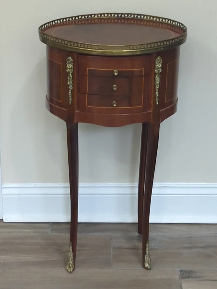 Antique FRENCH 19th C Louis XV Satinwood & BRONZE Gallery Inlaid Side TABLE - Image 1 of 4