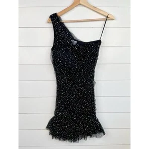 Abito monospalla viola weekend nero mini orlo arricciato strass glitter 5/6 - Foto 1 di 10
