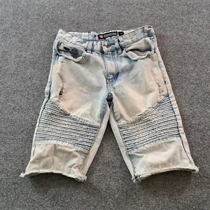 South Pole Shorts Youth Boys Size 12 Blue Denim Moto Distressed 26x11 - Picture 1 of 8