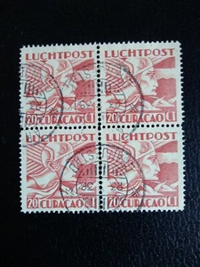 CURAÇAO 1931, Air Stamp 20c red Block of 4 VFU Handstamped Oranjestad 20.7.38 - Picture 1 of 2