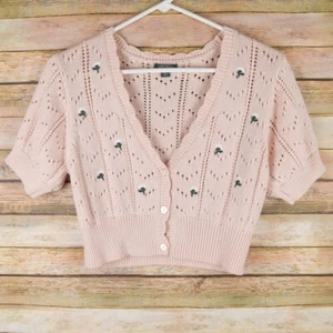 Wild Fable Womens L Peach Knit Crochet Crop Cardigan Short Sleeve Cottagecore - Picture 1 of 5