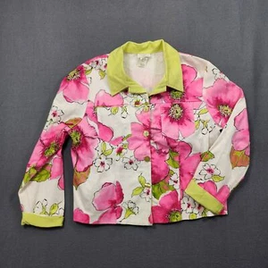 Womens Top Medium Floral Hawaiian Tropical Long Sleeve Button Collar Caribe USA - Picture 1 of 12