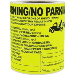 Warning/No Parking Checklist Parking Violator Labels, 100 Total Labels per Roll - Picture 1 of 3