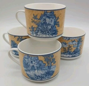 4er Set American Atelier Tassen English Toile Becher 5076 gelb blau - Bild 1 von 9