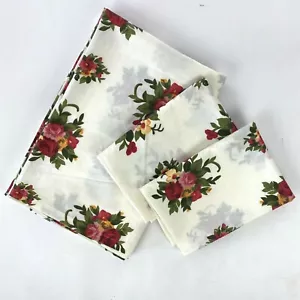 Vtg Floral Roses Twin Flat Sheet & Two Pillowcases Pink Cream Unbranded Cottage - Picture 1 of 11