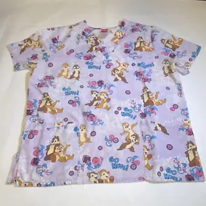 Chip & Dale Medical Professional Women’s V Neck Scrub Shirt Sz L - Picture 1 of 6