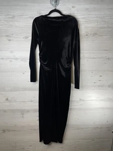 Zara Kleid Damen groß schwarz Samt Langarm gerafft seitlicher Reißverschluss Maxi figurbetont - Bild 1 von 10