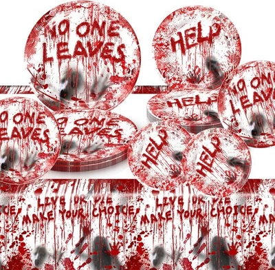 Juego de vajilla de 20 piezas de suministros de fiesta sangrienta de Halloween Zombie Bloody Scary Hand Pri Foto 1 de 4