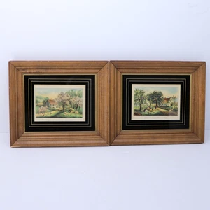 Pair Currier & Ives American Homestead Spring Fall Framed - Picture 1 of 10