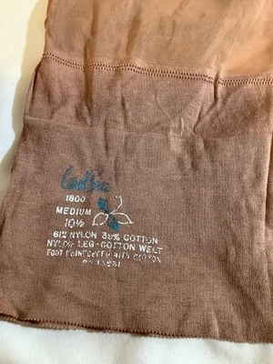 VTG Carol Brent Full Fashioned Garter Stockings Cotton Welt Beige 10 1/2 M - Image 1 of 4