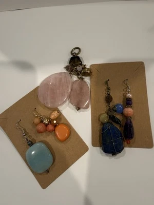 Lote de 5 piezas artesanales de cuarzo rosa amatista, pendientes individuales, joyería - Lote de artesanía Foto 1 de 4