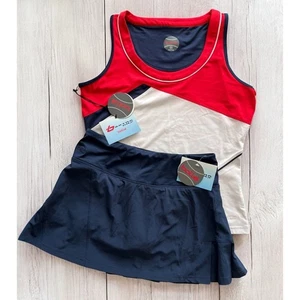 Bollé Tennis skirt and tank top set red white blue medium/ small NWT - Picture 1 of 10