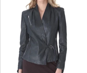 Helmut Lang Jacket Lamb Leather Baltic Teal Blue Long Sleeve Size P / XS - Picture 1 of 13