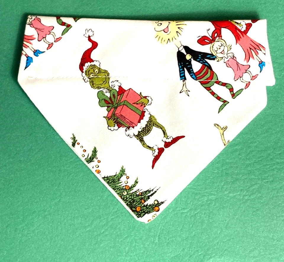 Over Collar Slide On Pet Dog Cat Bandana  CHRISTMAS GRINCH  SMALL - Image 1 of 1