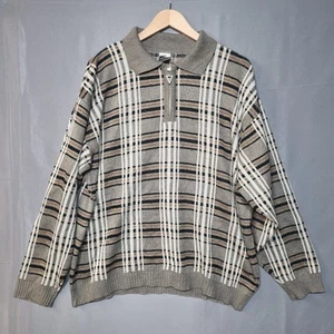 Vtg Narin Triko Men's 1/4 Zip Sweater XL Multicoloured Plaid Knit Long Sleeve - Picture 1 of 9