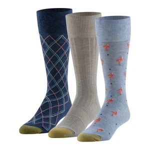 NWT GOLDTOE Edition Mens 3-Pack Flamingos Crew Socks Shoe Size: 6-12.5 - Picture 1 of 5