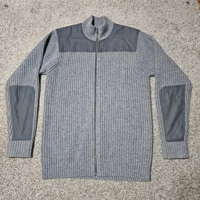 Suéter LL Bean Commando Para Hombre XL Alto Gris Corderos Lana Codo Parches Cremallera Completa Foto 1 de 4