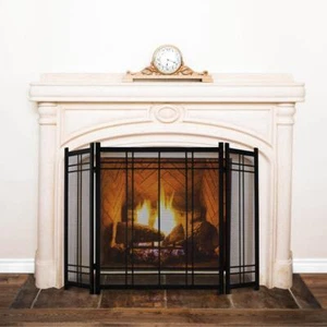 Fireplace Screen Preston Vintage Iron Steel Finish 3-Panel Protect from Sparks - Picture 1 of 4
