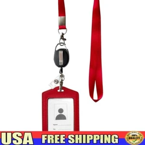 ID Card Case Retractable Lanyard Badge Holder Heavy Duty Reel Soft Leather New - Picture 1 of 9