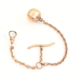Pocket Watch Chain 5-1/2 inches with T-bar and fob - Gold-tone - JS81 - Picture 1 of 2