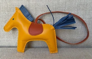 NIB Authentic HERMES Jaune/Bleu Rodeo Horse MM Leather Bag Charm - Picture 1 of 9