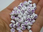 100 Face beads white purple acrylic AB544  - SALE 50% OFF