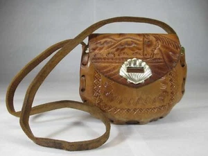Bolsa de encaje con puntada con cordón de cuero marrón tostado vintage patrón de caballo  - Imagen 1 de 8