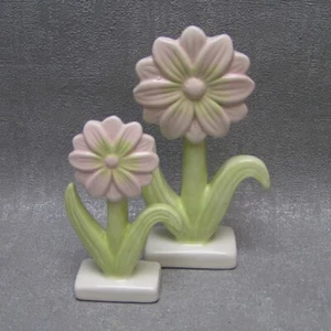 Goldbach Porzellan Blumen 2er Set stehend rosa grün glasiert Skulptur Deko - Bild 1 von 1